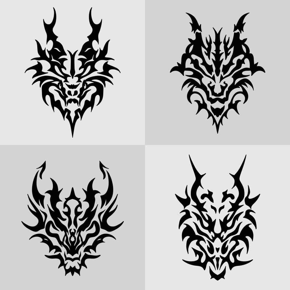 logo de tatouage de visage tribal de dragon vecteur