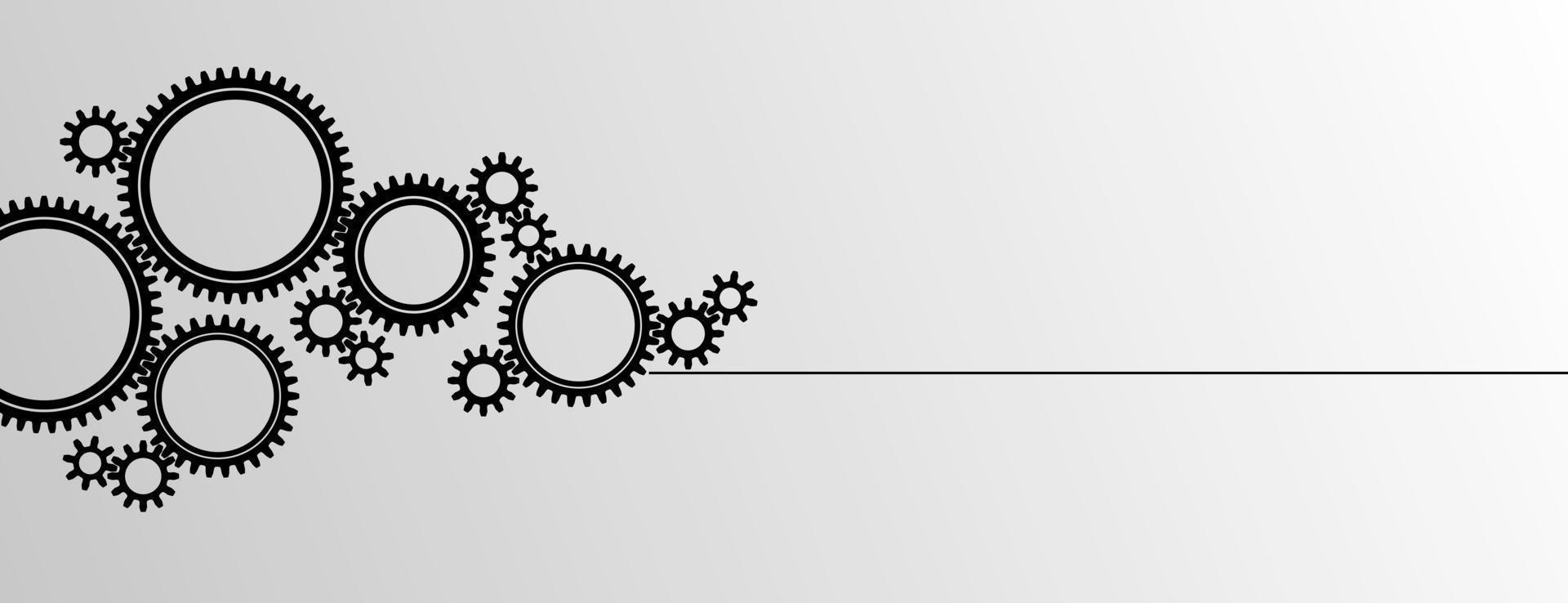 bannière de groupe de roue dentée mécanique. petits et grands pignons. élément de conception d'icône d'engrenage de silhouette noire. fond blanc. illustration vectorielle. vecteur