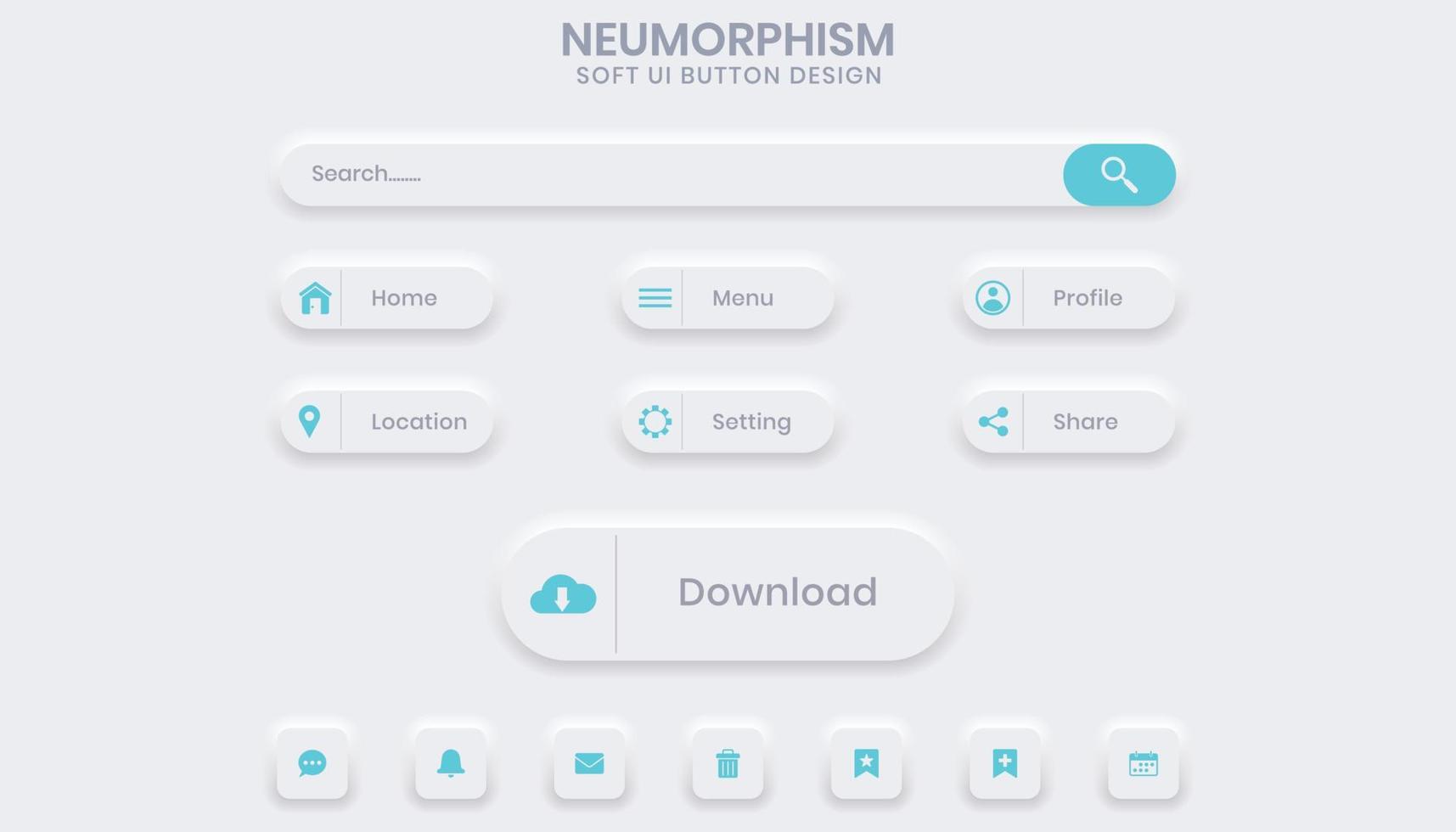 modèle de conception de jeu de boutons d'interface utilisateur souple de neumorphisme vecteur