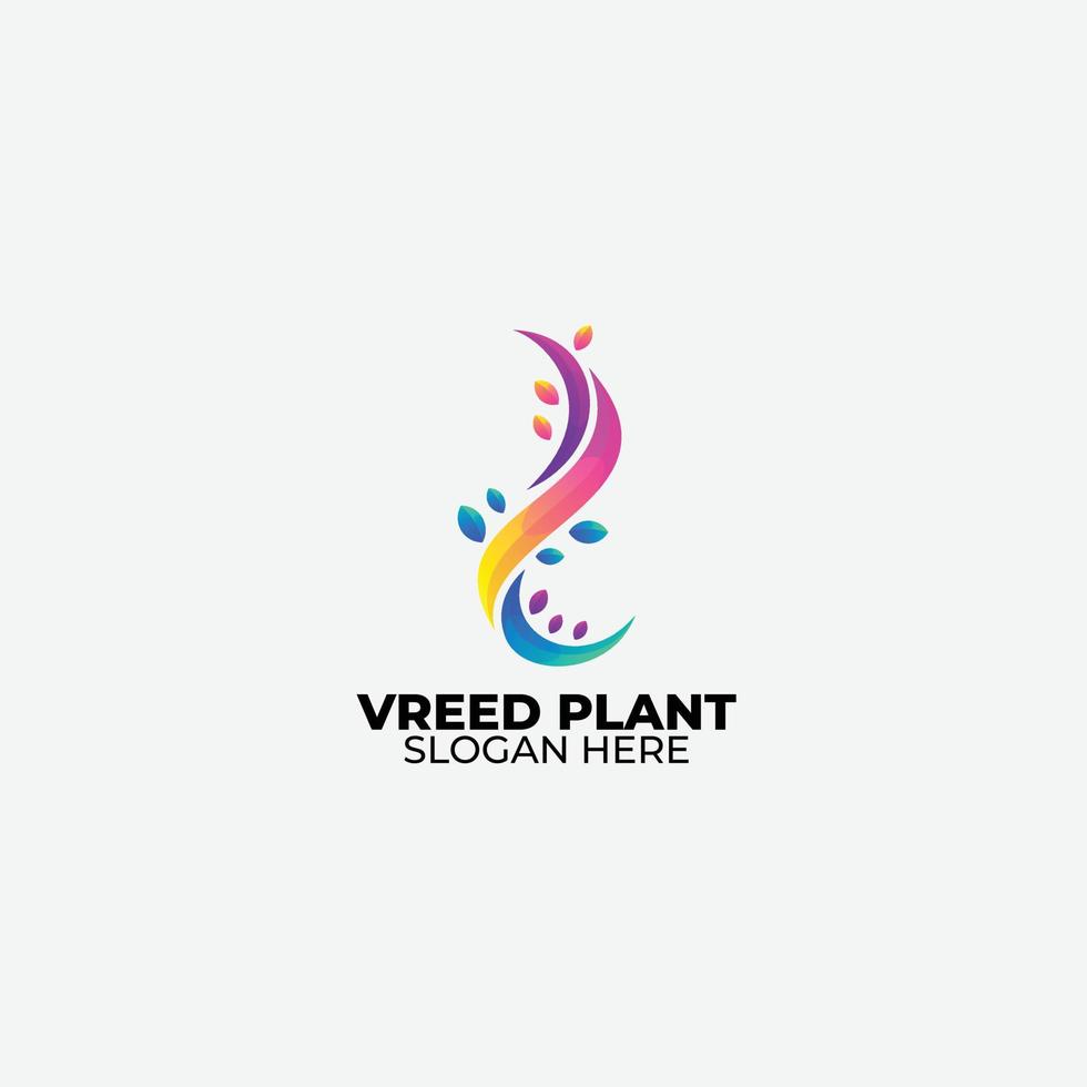 icône de gradient de logo coloré de conception de plante de roseau vecteur