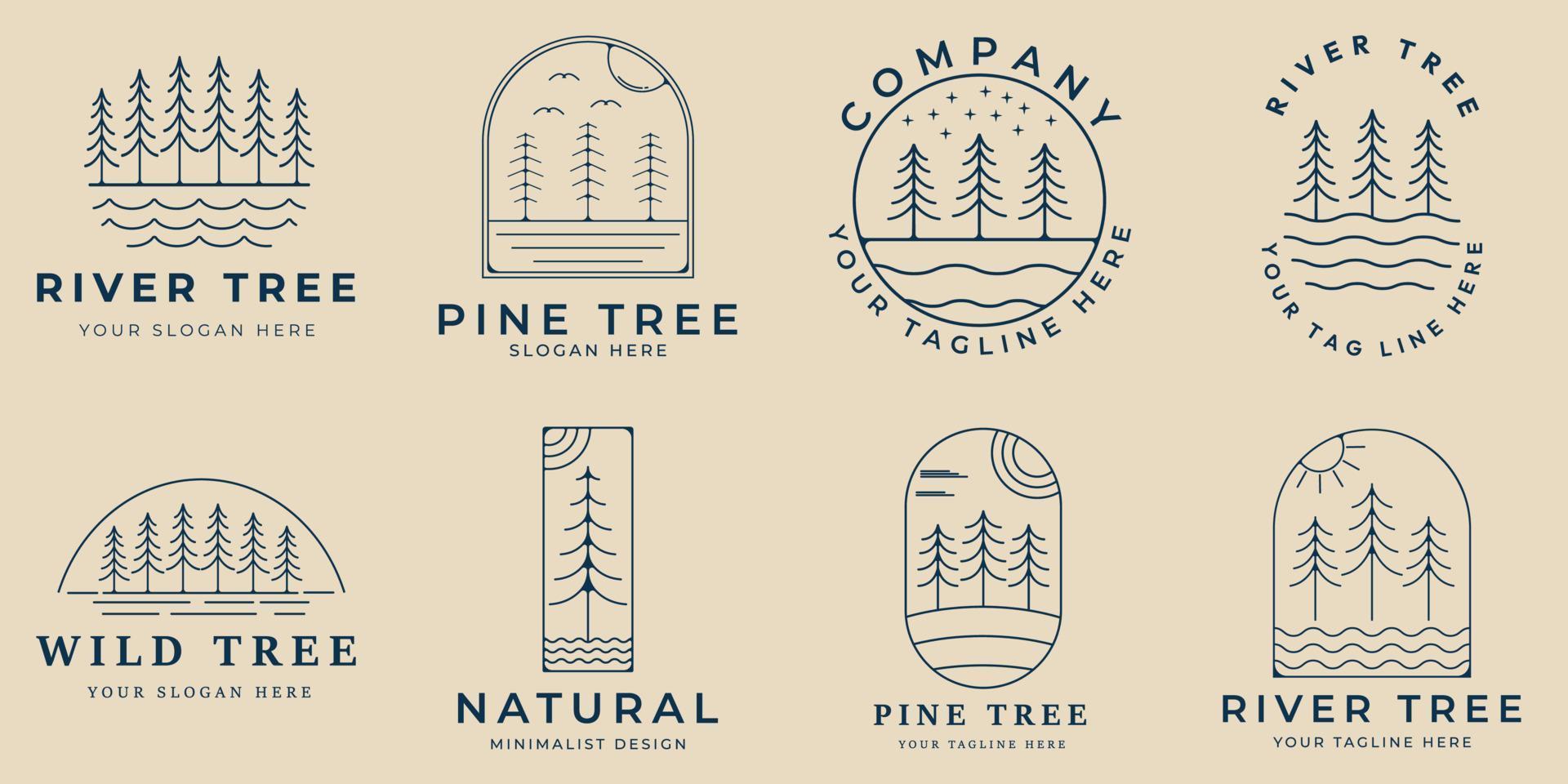 définir l'icône et le symbole minimalistes du logo d'art en ligne d'arbre, avec la conception d'illustration vectorielle emblème vecteur