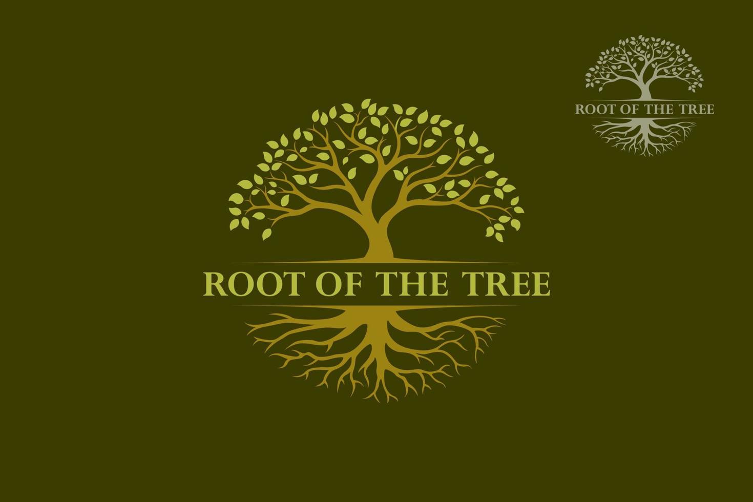 racine du modèle de logo vectoriel arbre. l'arbre est symbole de force, de longévité, de fertilité, d'espoir et de continuité. ce logo peut être utilisé par les entreprises du paysage, les hôtels, les financiers, les assurances, etc.
