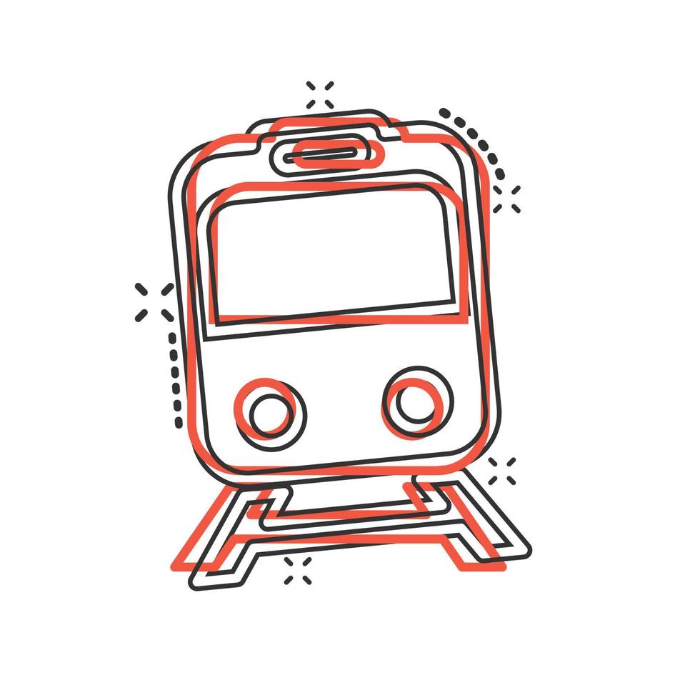 icône de métro dans le style comique. illustration de vecteur de dessin animé de métro de train sur fond blanc isolé. concept d'entreprise d'effet d'éclaboussure de fret ferroviaire.