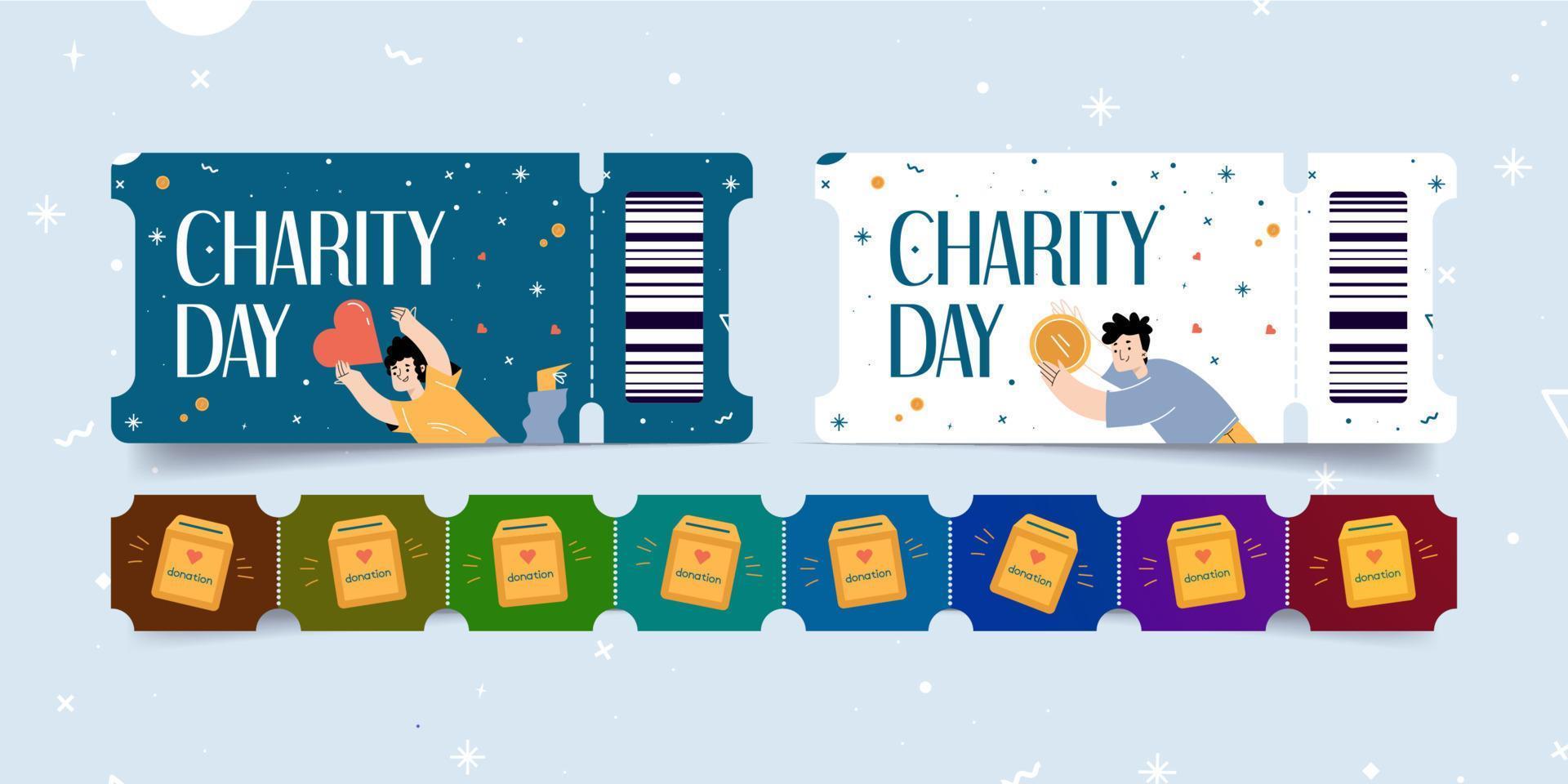 modèles de billets pour une journée caritative, cartes d'événement de don vecteur