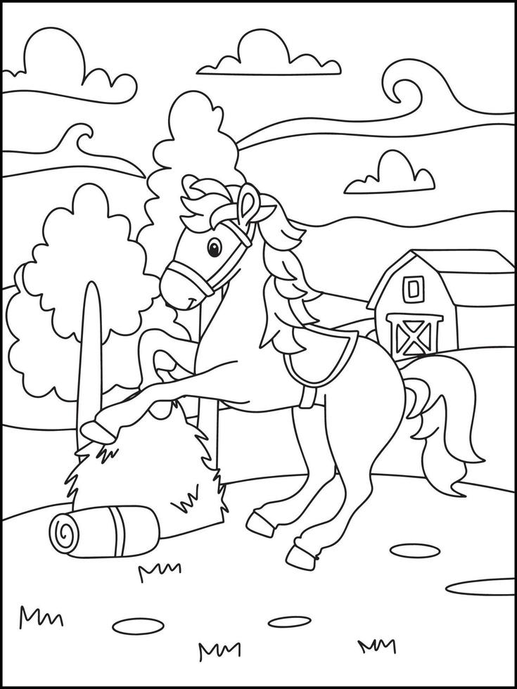 coloriages de chevaux pour les enfants - cahier de coloriage vecteur