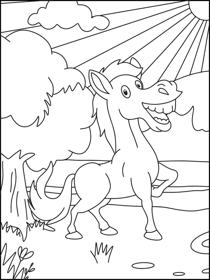 coloriages de chevaux pour les enfants - cahier de coloriage vecteur