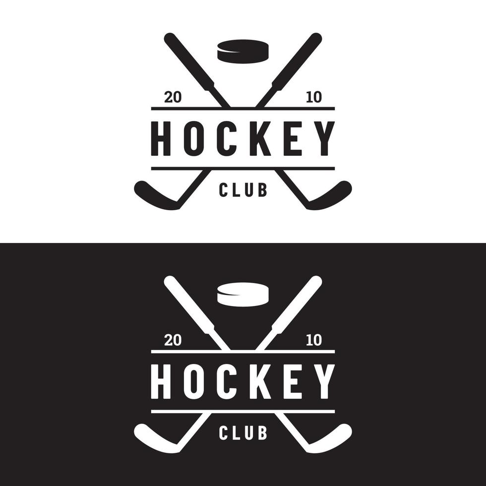 modèle d'insigne de sport de hockey sur glace avec balle de hockey et bâton.pour club, tournoi, emblème, championnat et entreprise. vecteur