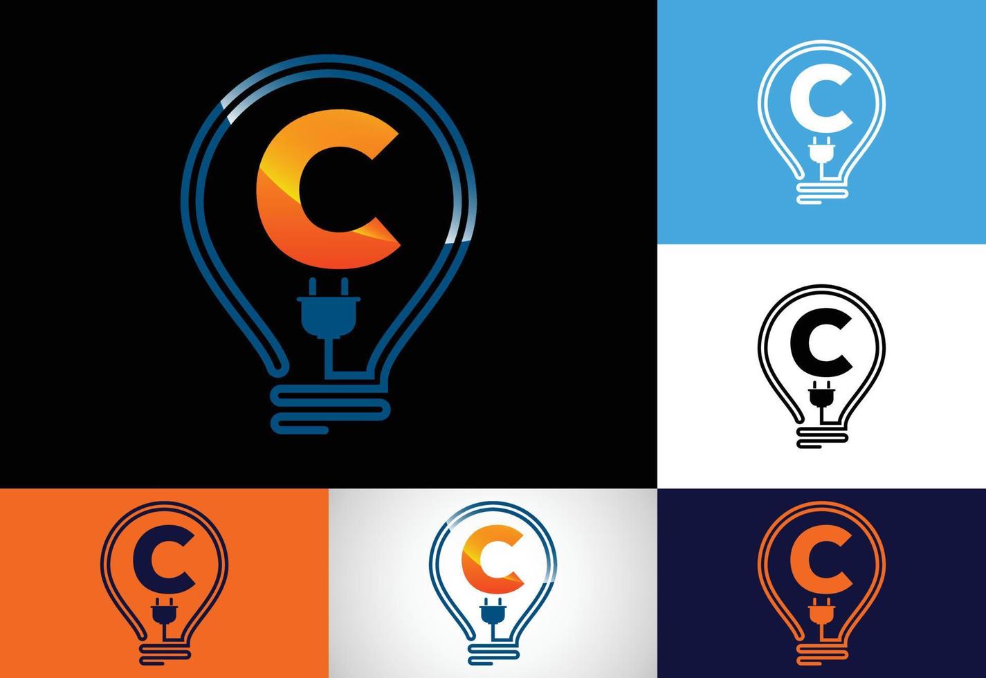 alphabet initial c avec une ampoule électrique. modèle vectoriel de logo d'ampoule électrique. logo de l'électricité