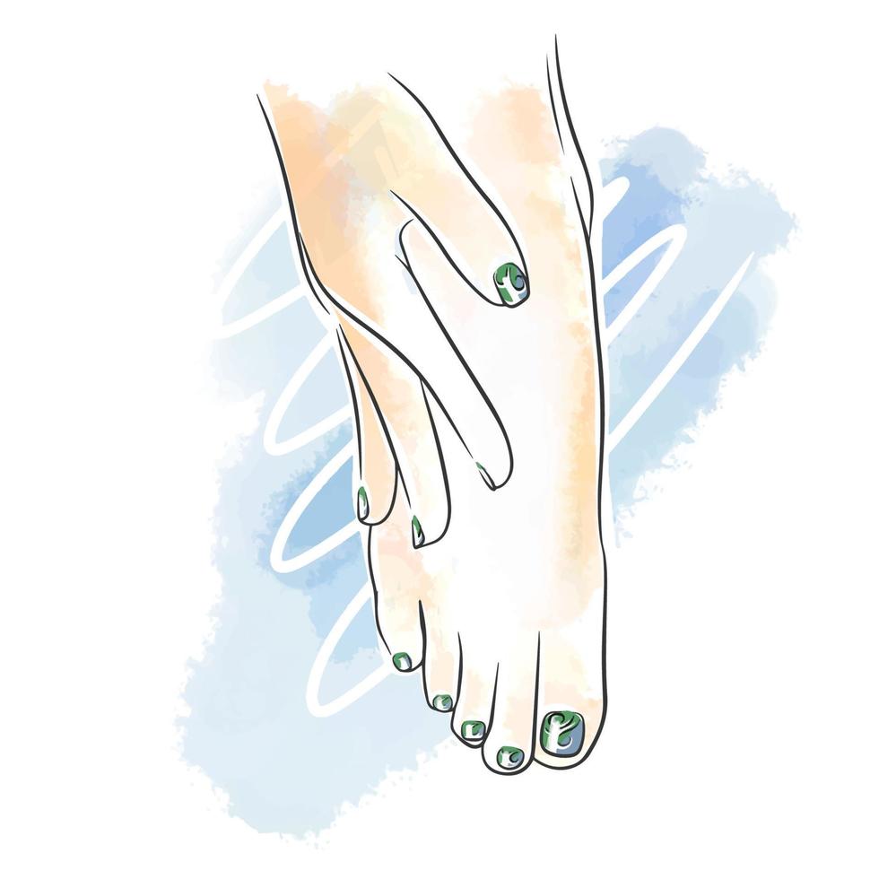 conception graphique sur les ongles, manucure et pédicure sur fond aquarelle vecteur