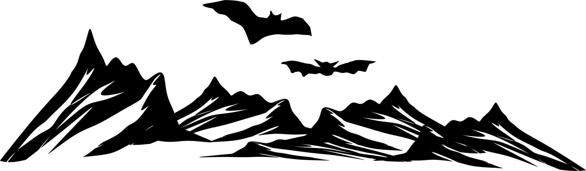 les illustrations et cliparts. création de logos. silhouette de montagnes et de chauves-souris vecteur