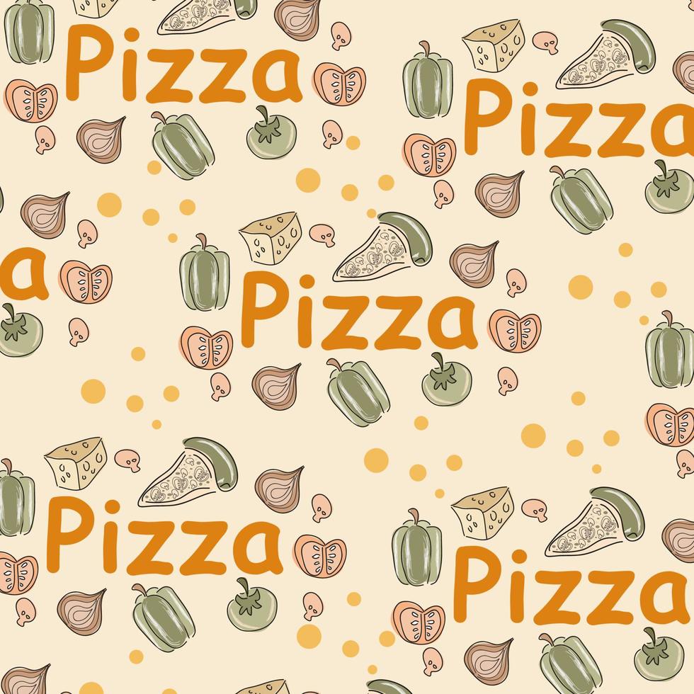 fond de doodle de pizza, parfait pour le papier d'emballage vecteur