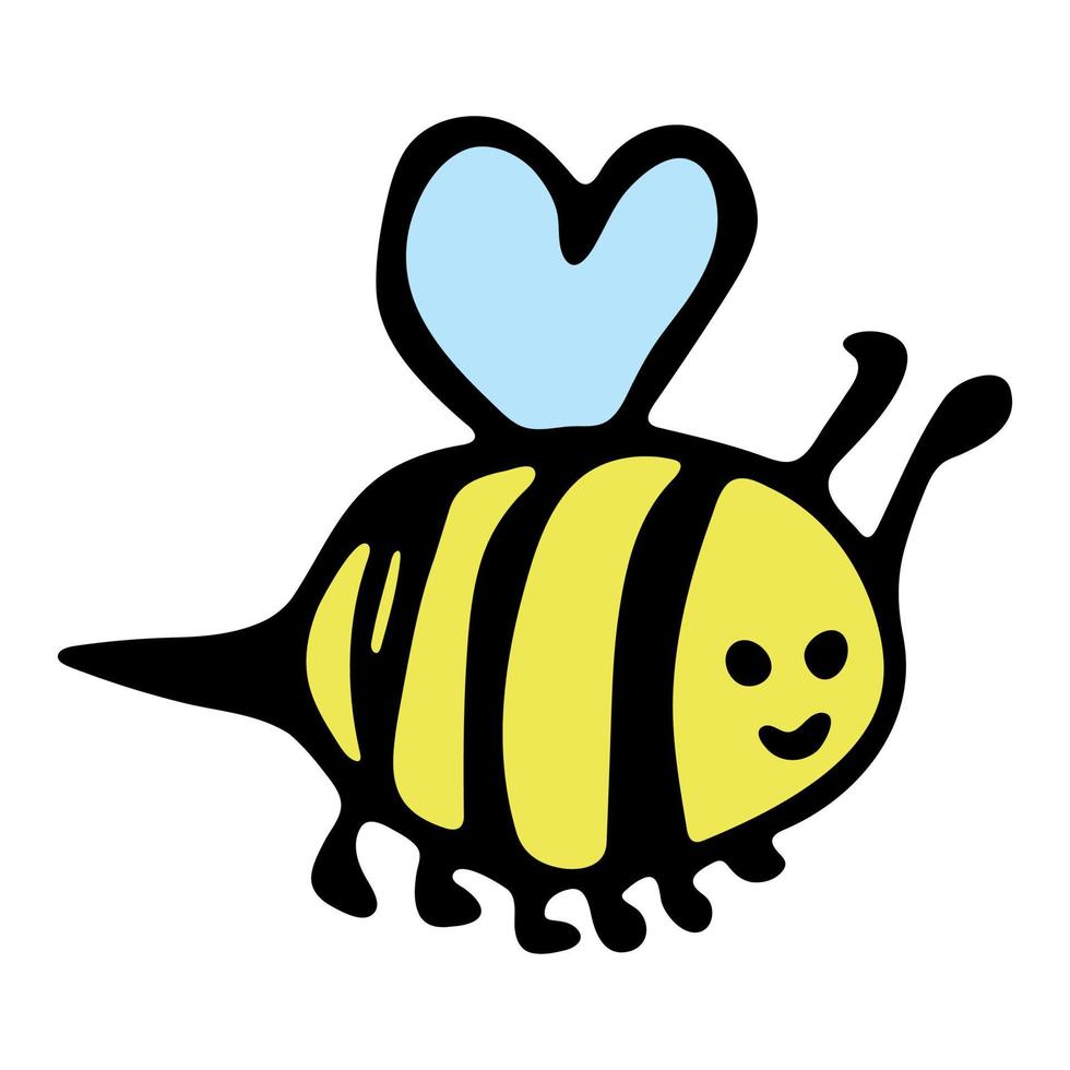 clipart d'abeille heureux dessiné à la main. mignon doodle d'abeille. pour l'impression, le web, le design, la décoration, le logo. vecteur