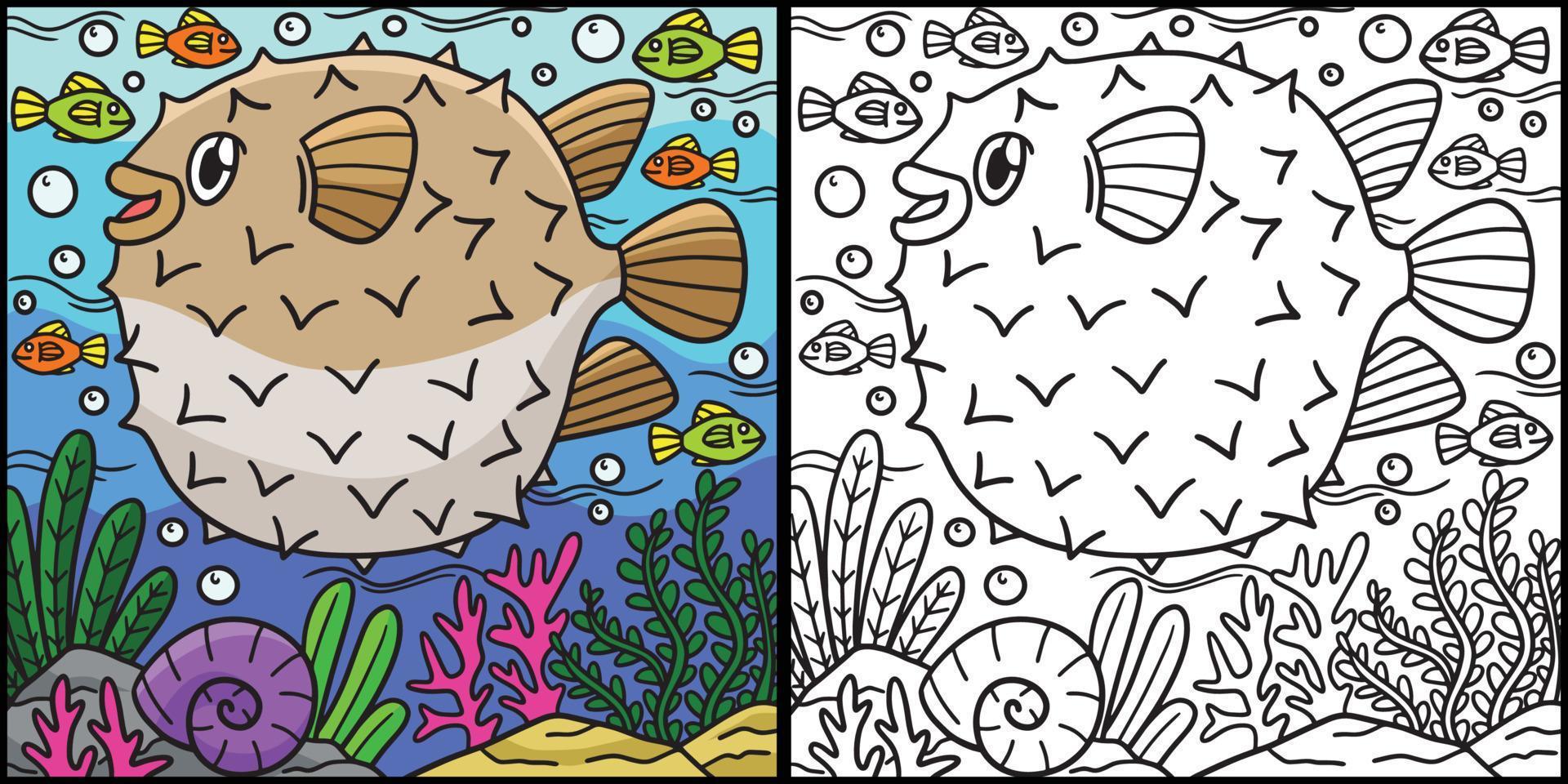 coloriage de poisson-globe illustration colorée vecteur