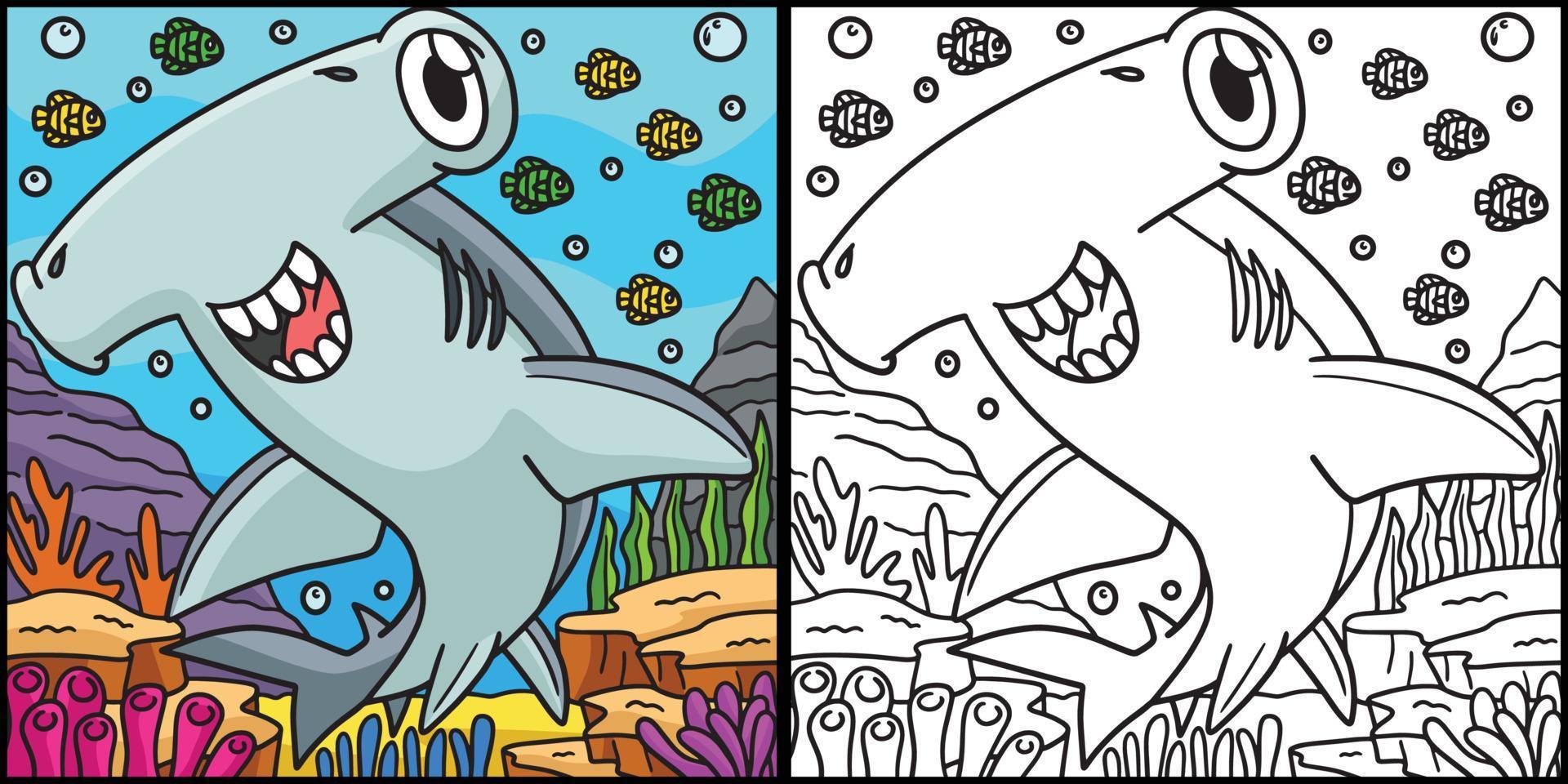 illustration de page de coloriage de requin marteau vecteur