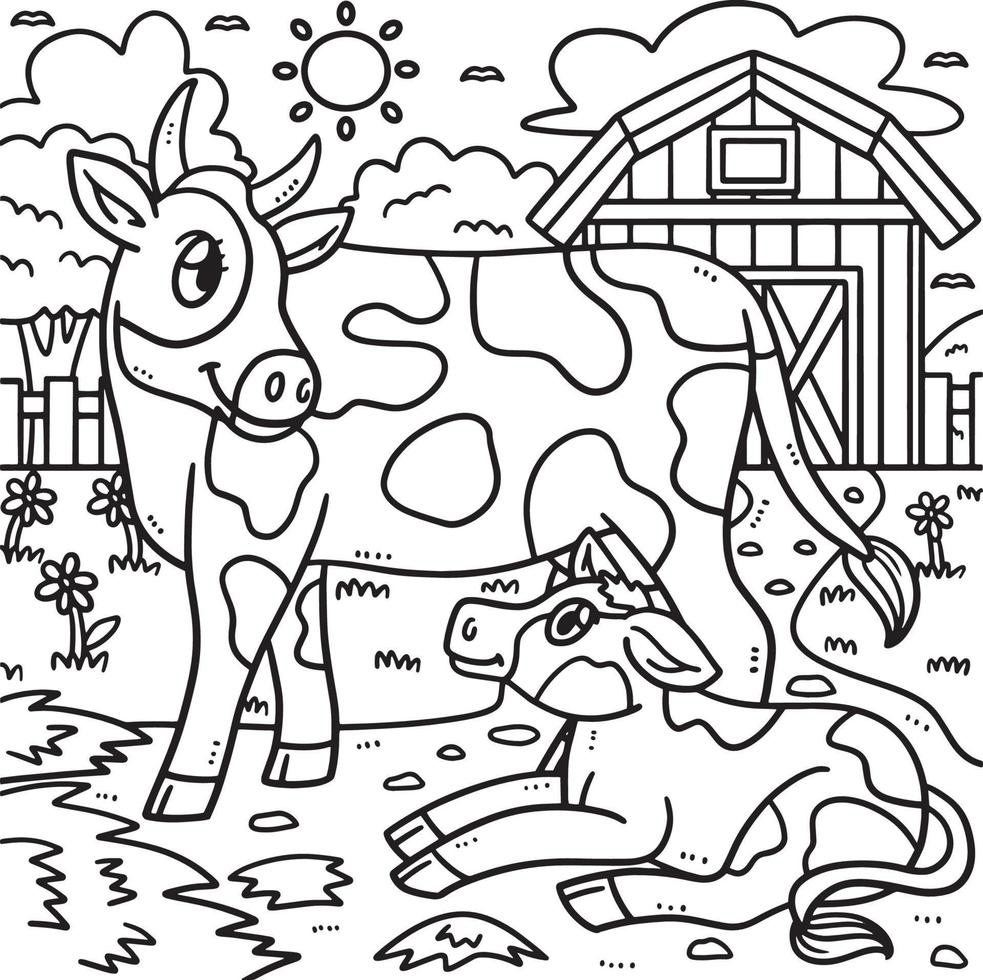 mère vache et veau coloriage pour les enfants vecteur