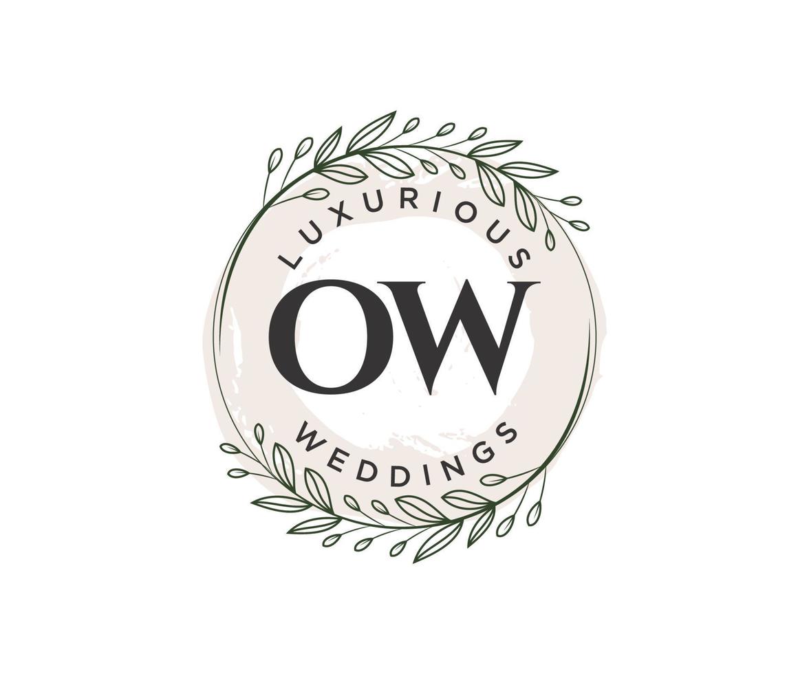 ow modèle de logos de monogramme de mariage lettre initiales, modèles minimalistes et floraux modernes dessinés à la main pour cartes d'invitation, réservez la date, identité élégante. vecteur