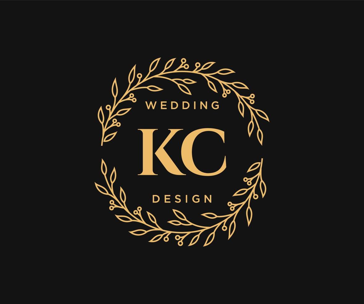 collection de logos de monogramme de mariage lettre initiales kc, modèles minimalistes et floraux modernes dessinés à la main pour cartes d'invitation, réservez la date, identité élégante pour restaurant, boutique, café en image vectorielle vecteur