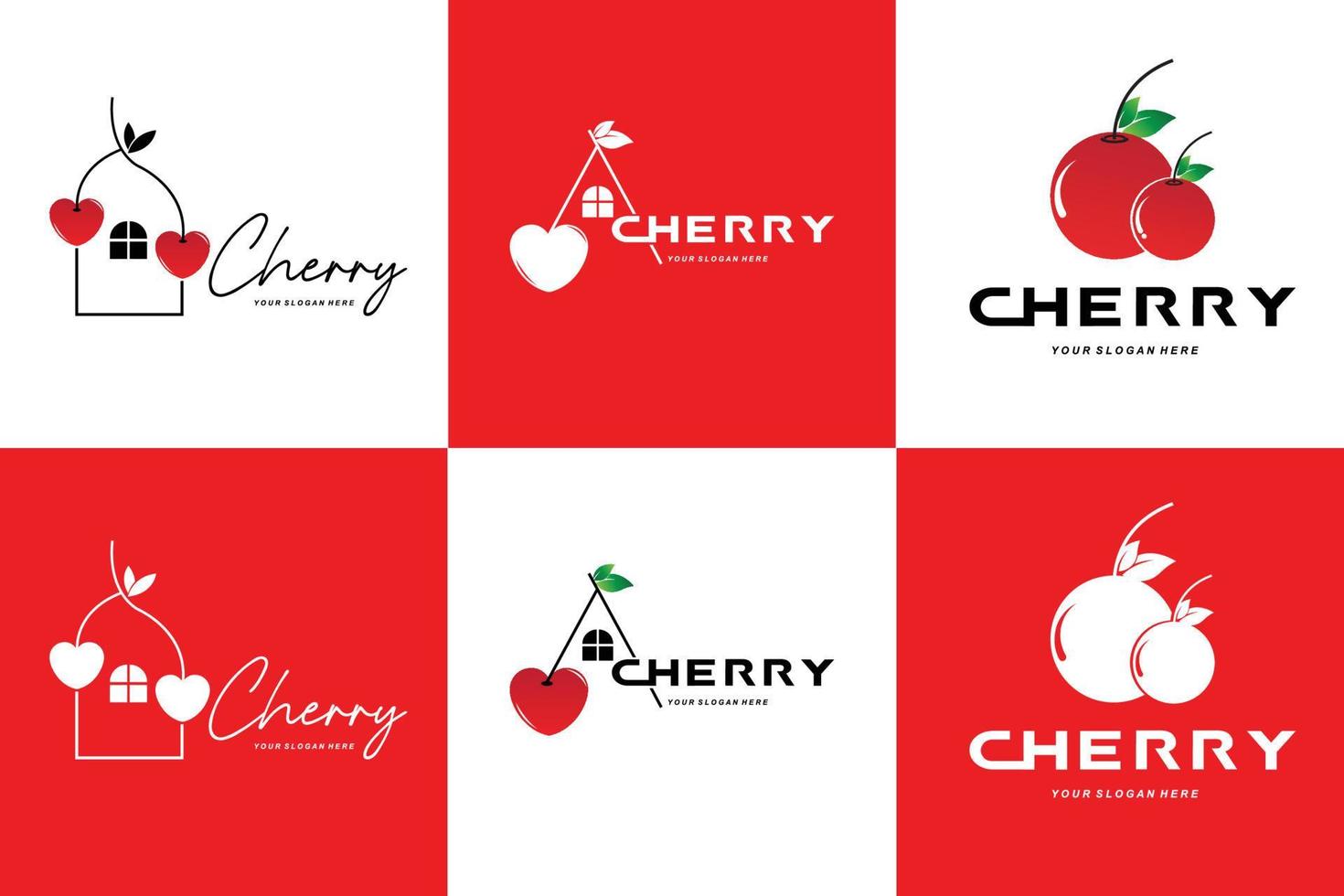 logo de fruit de cerise, illustration de vecteur de plante de couleur rouge, conception de magasin de fruit, compagnie, autocollant, marque de produit