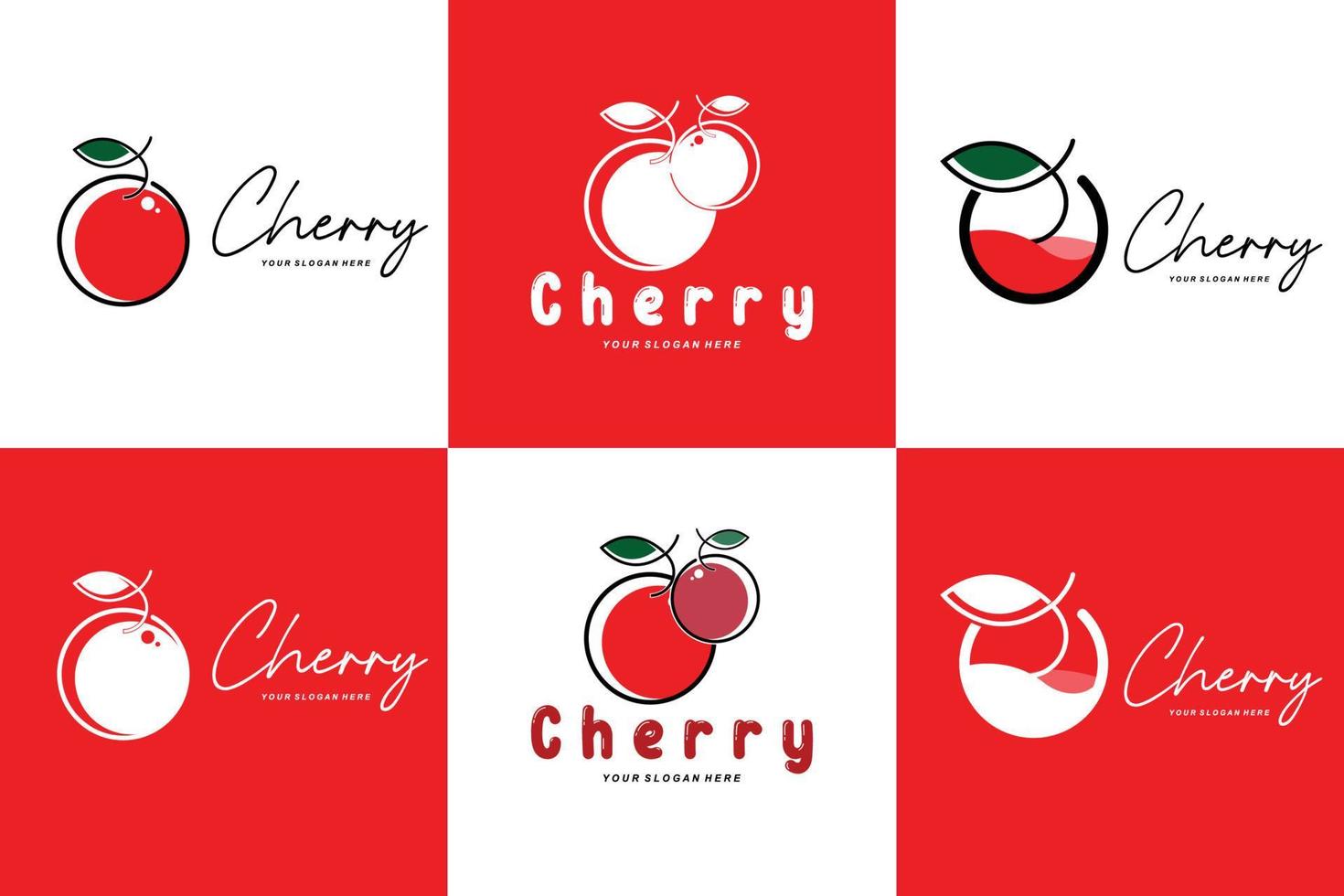 logo de fruit de cerise, illustration de vecteur de plante de couleur rouge, conception de magasin de fruit, compagnie, autocollant, marque de produit