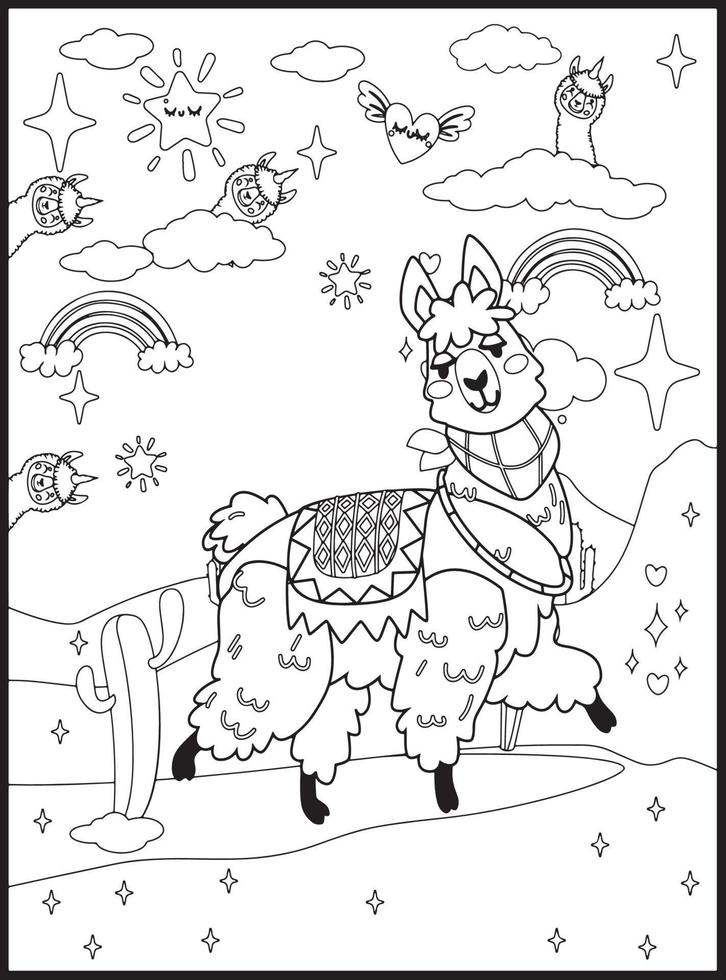coloriages de lama pour les enfants vecteur