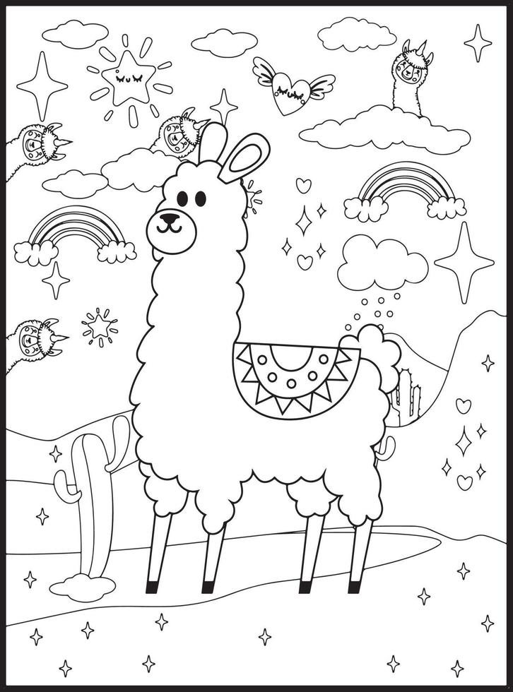 coloriages de lama pour les enfants vecteur