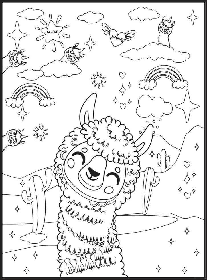 coloriages de lama pour les enfants vecteur