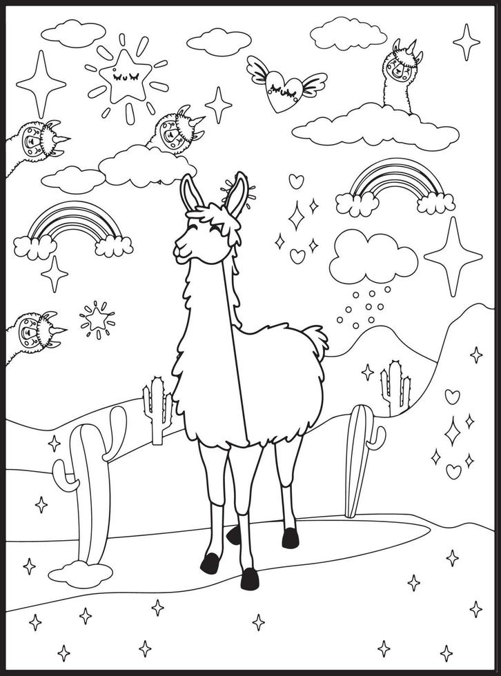 coloriages de lama pour les enfants vecteur