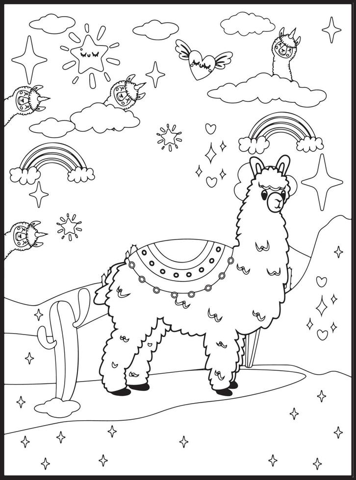 coloriages de lama pour les enfants vecteur