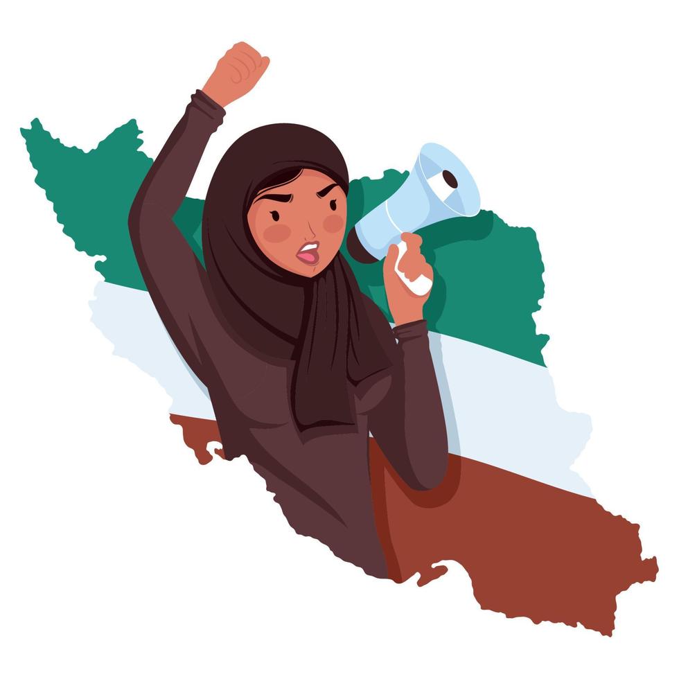 femme iranienne avec mégaphone vecteur