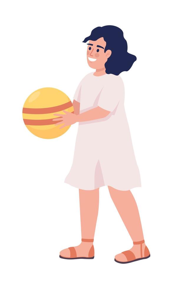 petite fille avec personnage de vecteur de couleur semi-plat boule. figure modifiable. personne de tout le corps sur blanc. jouer à l'extérieur illustration de style dessin animé simple pour la conception graphique et l'animation web