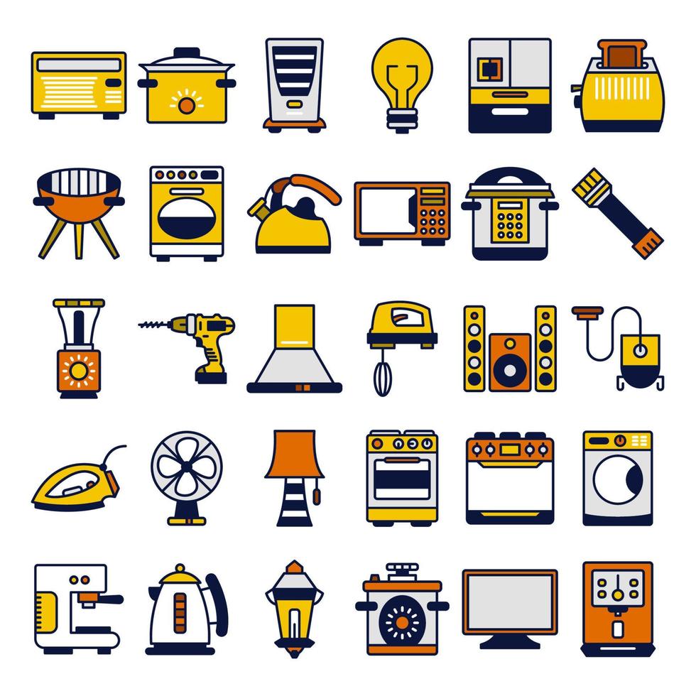 ensemble d'icônes d'appareils ménagers et d'appareils électroménagers vecteur