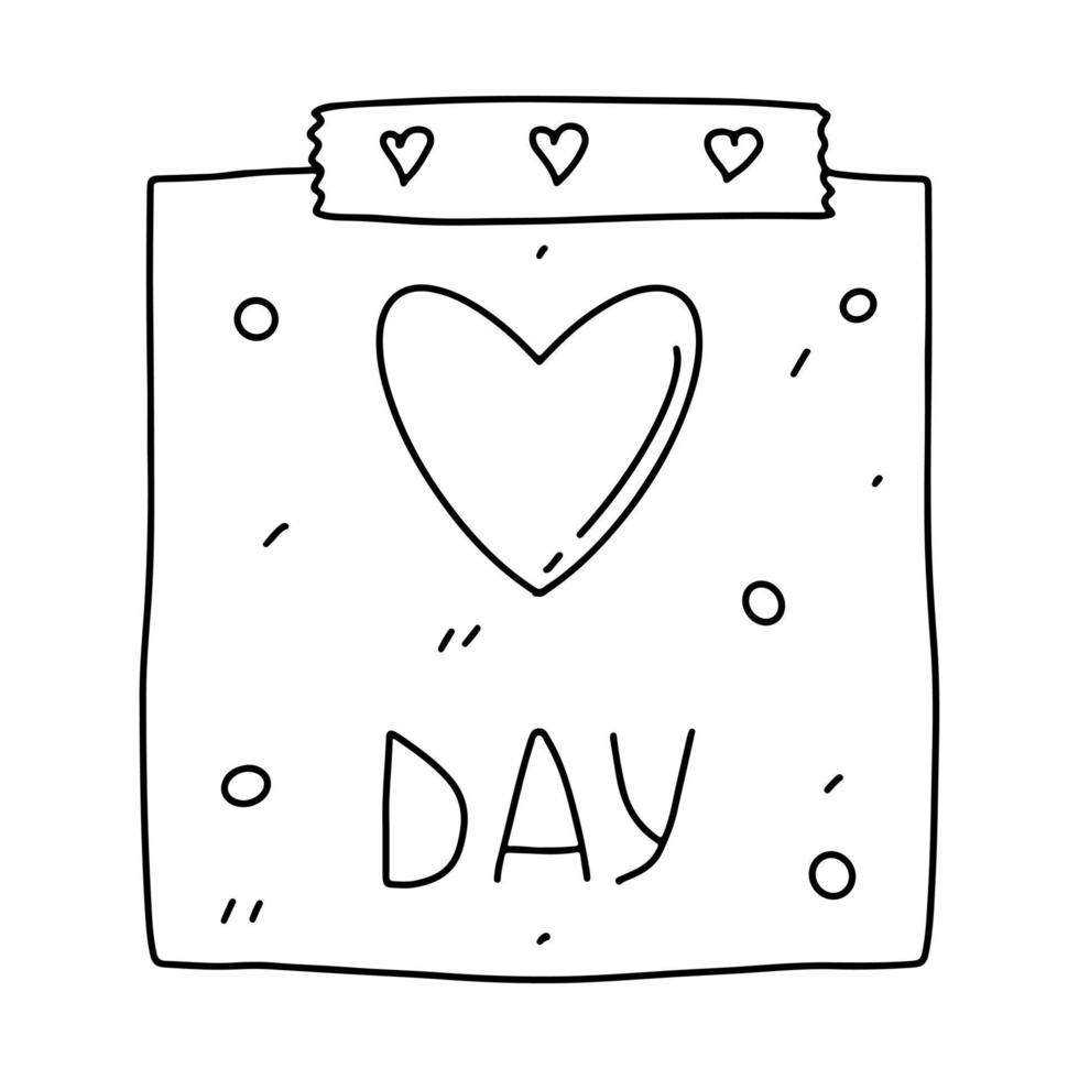 calendrier de la saint valentin. 14 février. illustration vectorielle dans un style doodle dessiné à la main. isolé sur fond blanc. vecteur