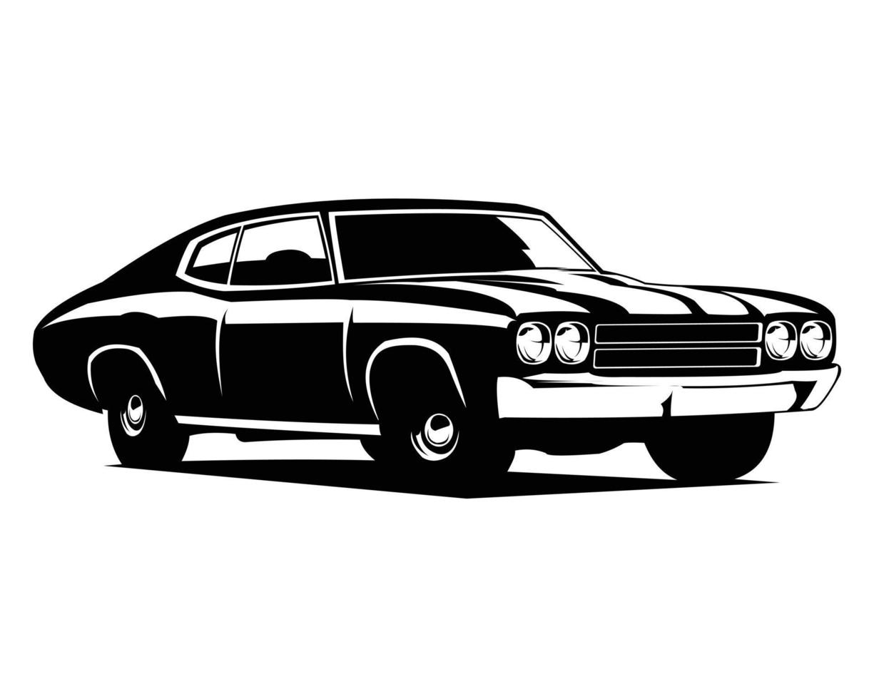 logo de voiture de muscle des années 1970 isolé sur la vue latérale de fond blanc. idéal pour les badges, emblèmes, icônes, autocollants. vecteur