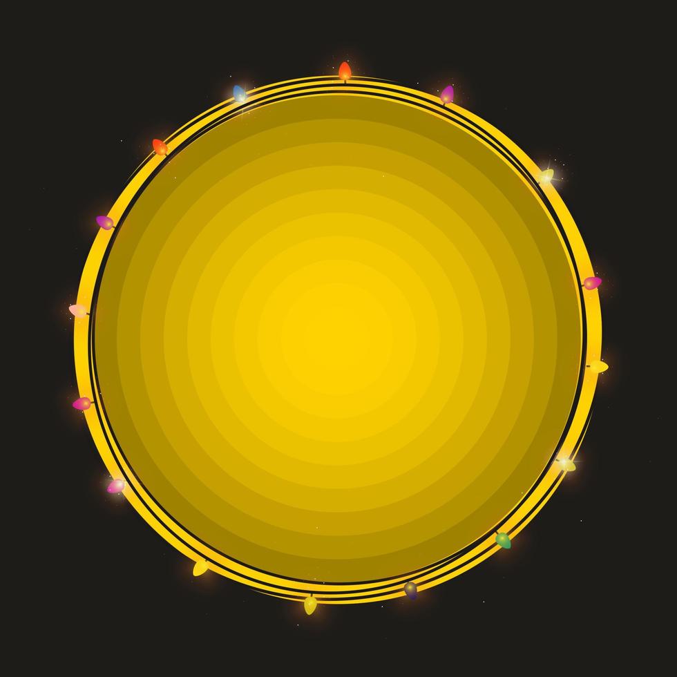 lumière vive colorée dans un cadre de cercle jaune. modèle avec des lumières réalistes utilisées pour la fête, le festival, la décoration d'anniversaire. vecteur isolé pour bannière et publicité