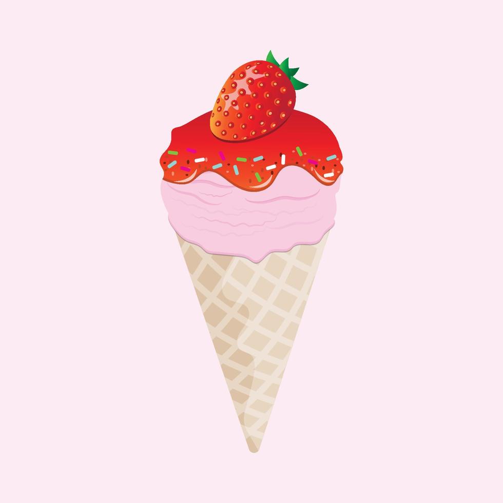 vecteur de crème glacée aromatisée à la fraise sur fond rose