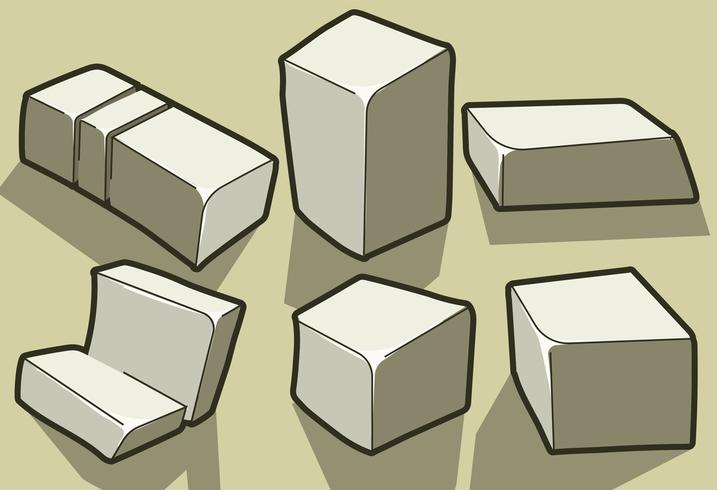 Vector Tofu Cheese Cartoon Illustrations de style