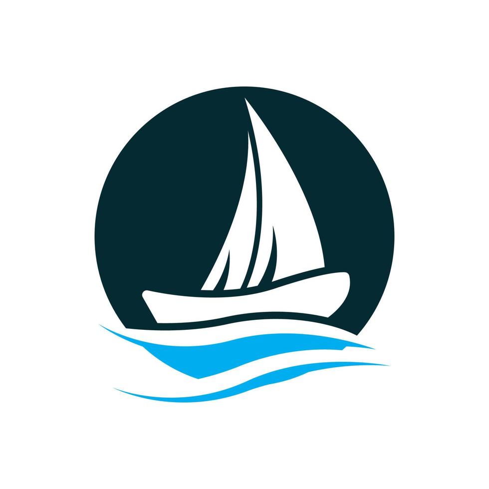 voilier sur la vague de l'océan de la mer avec création de logo vecteur