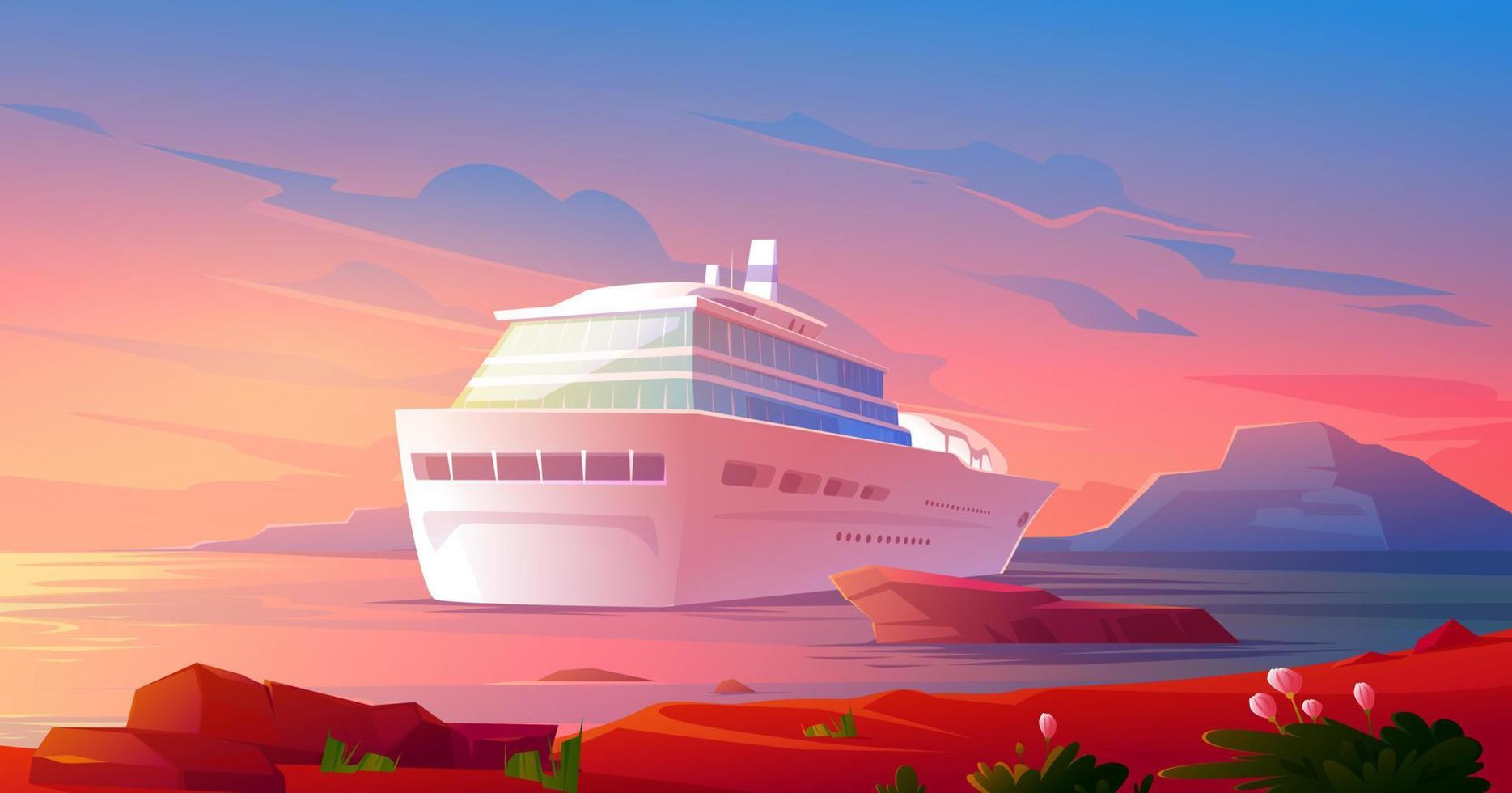 vacances de luxe d'été sur un bateau de croisière au coucher du soleil vecteur