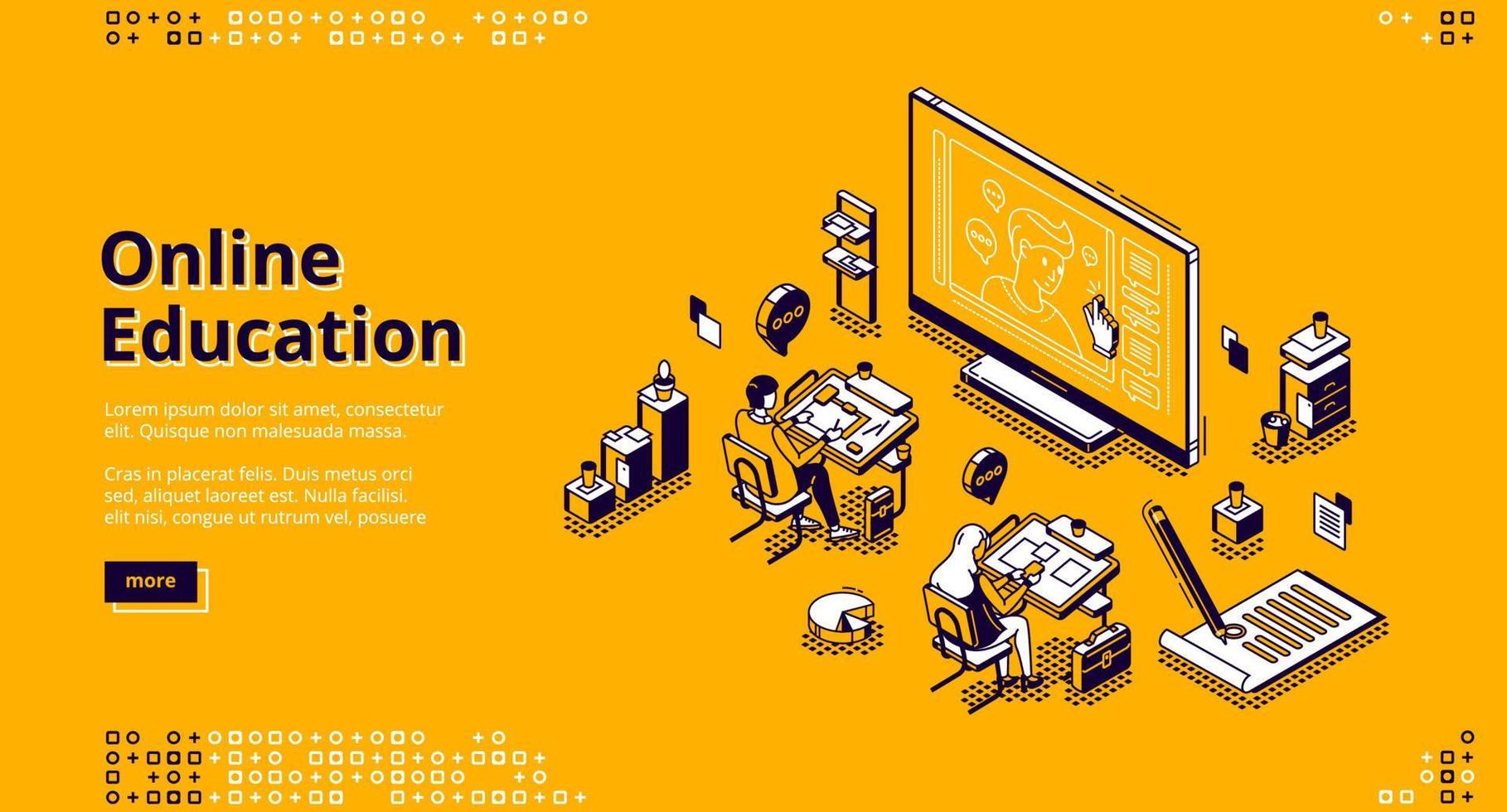 bannière web de la page de destination isométrique de l'éducation en ligne vecteur