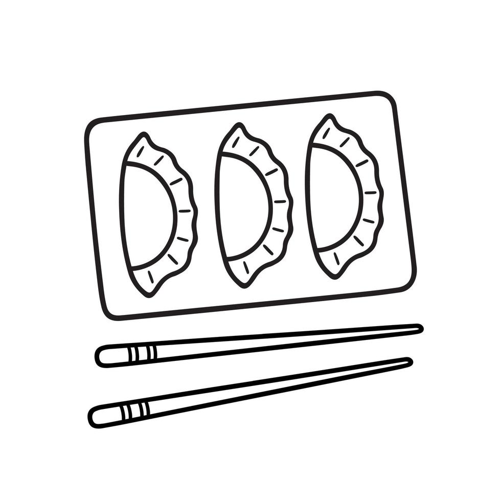 mandu doodle cuisine coréenne dans le style de croquis. cuisine coréenne. illustration de vecteur dessiné à la main isolé sur fond blanc