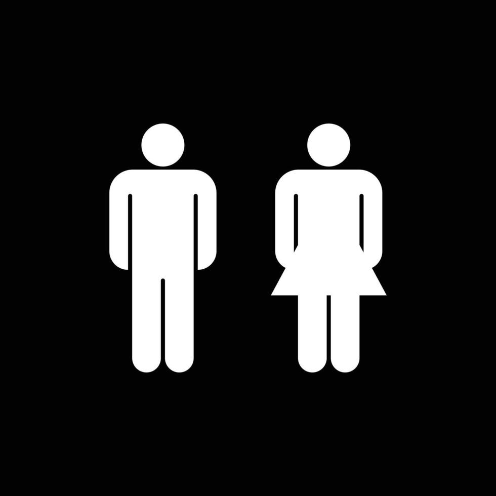 eps10 toilette vectorielle blanche ou icône solide homme et femme isolée sur fond noir. symbole de salle de bain masculin et féminin dans un style moderne et plat simple pour la conception, le logo et l'application mobile de votre site Web vecteur