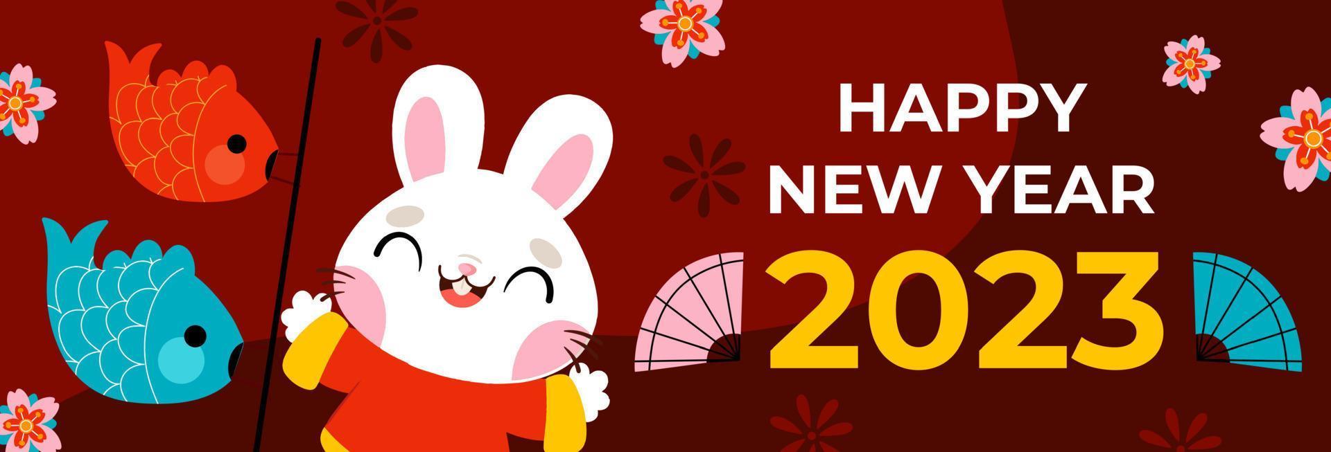 bonne année chinois 2023 lapin vecteur bannière horizontale design plat