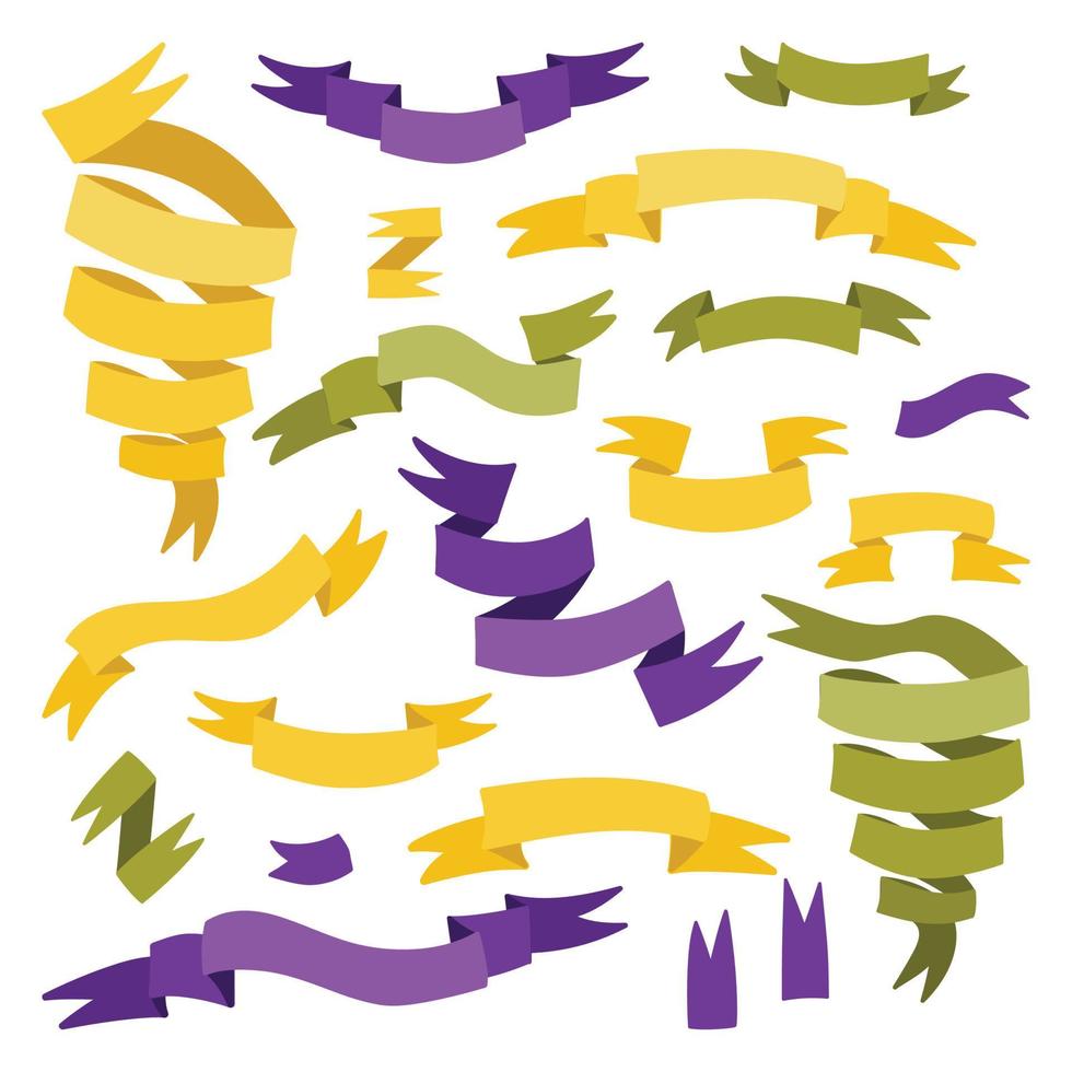 jeu de ruban. rubans verts, jaunes et violets. idéal pour les illustrations, le design et la décoration vecteur
