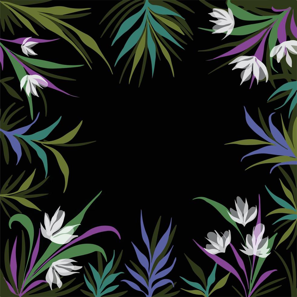 fond sombre élégant, tendance et de mauvaise humeur avec cadre de décoration de feuilles de nature botanique florale. fond d'écran vectoriel avec espace de copie vide au milieu pour la publication sur les réseaux sociaux, l'affiche, l'impression.