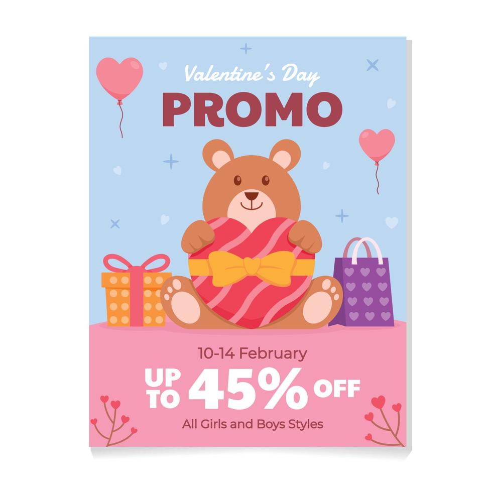 ours en peluche faisant la promotion de la vente de la saint valentin vecteur