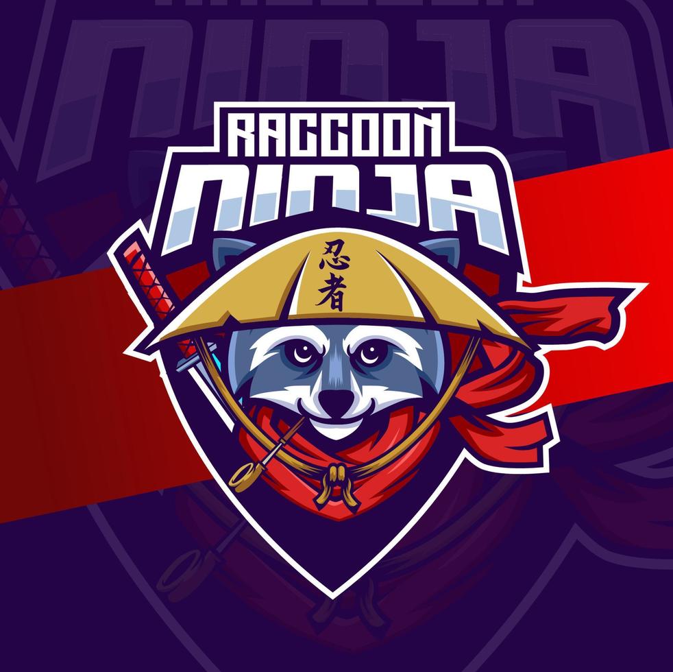 personnage de conception de logo esport mascotte raton laveur ninja vecteur