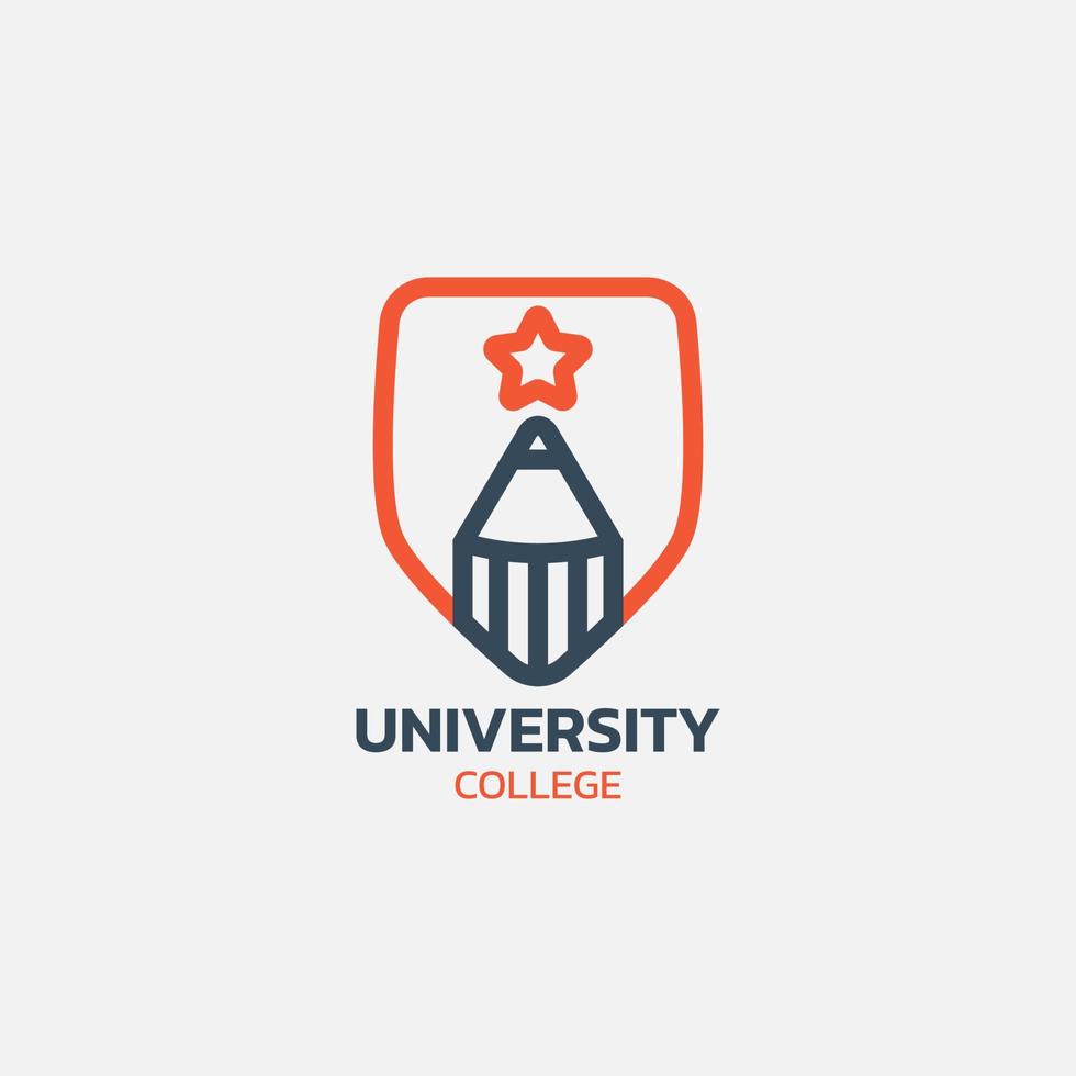 logo de l'emblème de l'université avec crayon et étoile. vecteur