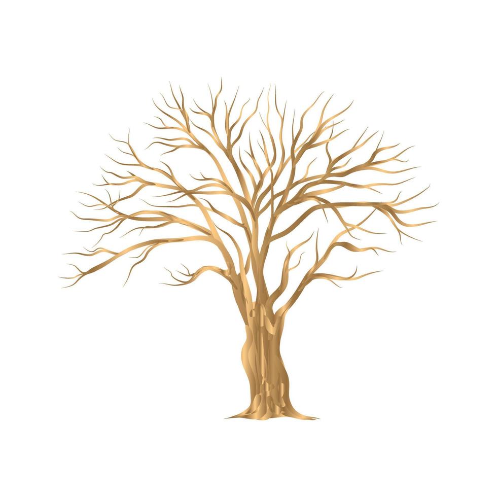 dessin vectoriel d'un arbre sec doré sur fond blanc