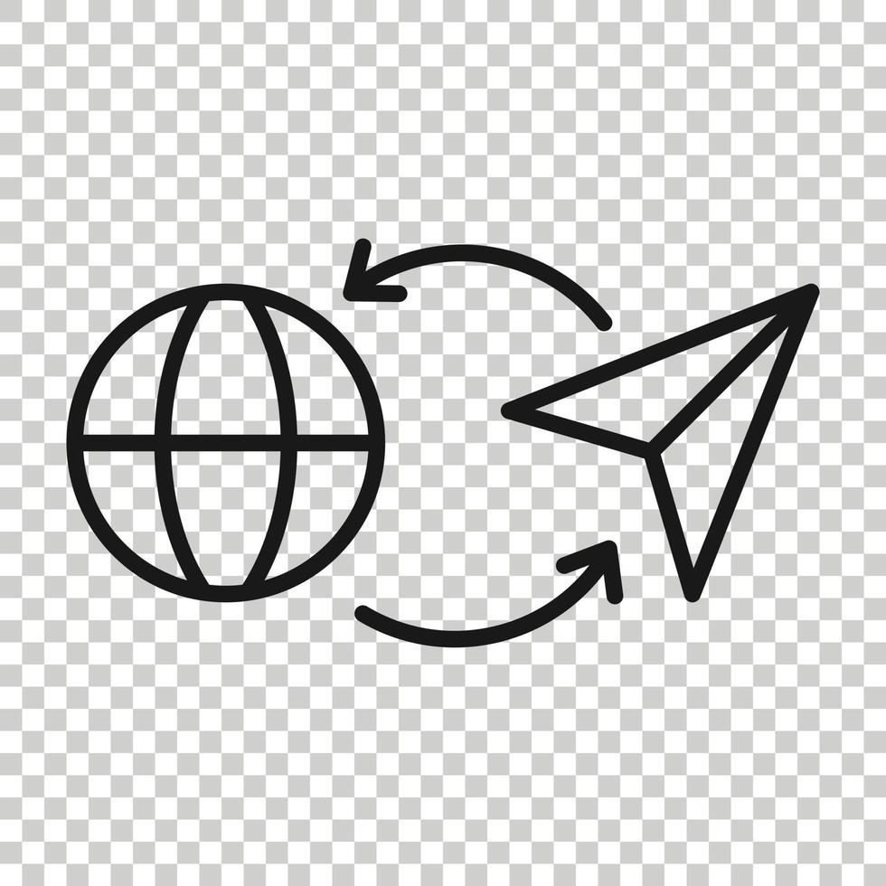 icône de voyage mondial dans un style plat. illustration vectorielle d'avion en papier sur fond blanc isolé. concept d'entreprise de transport international. vecteur