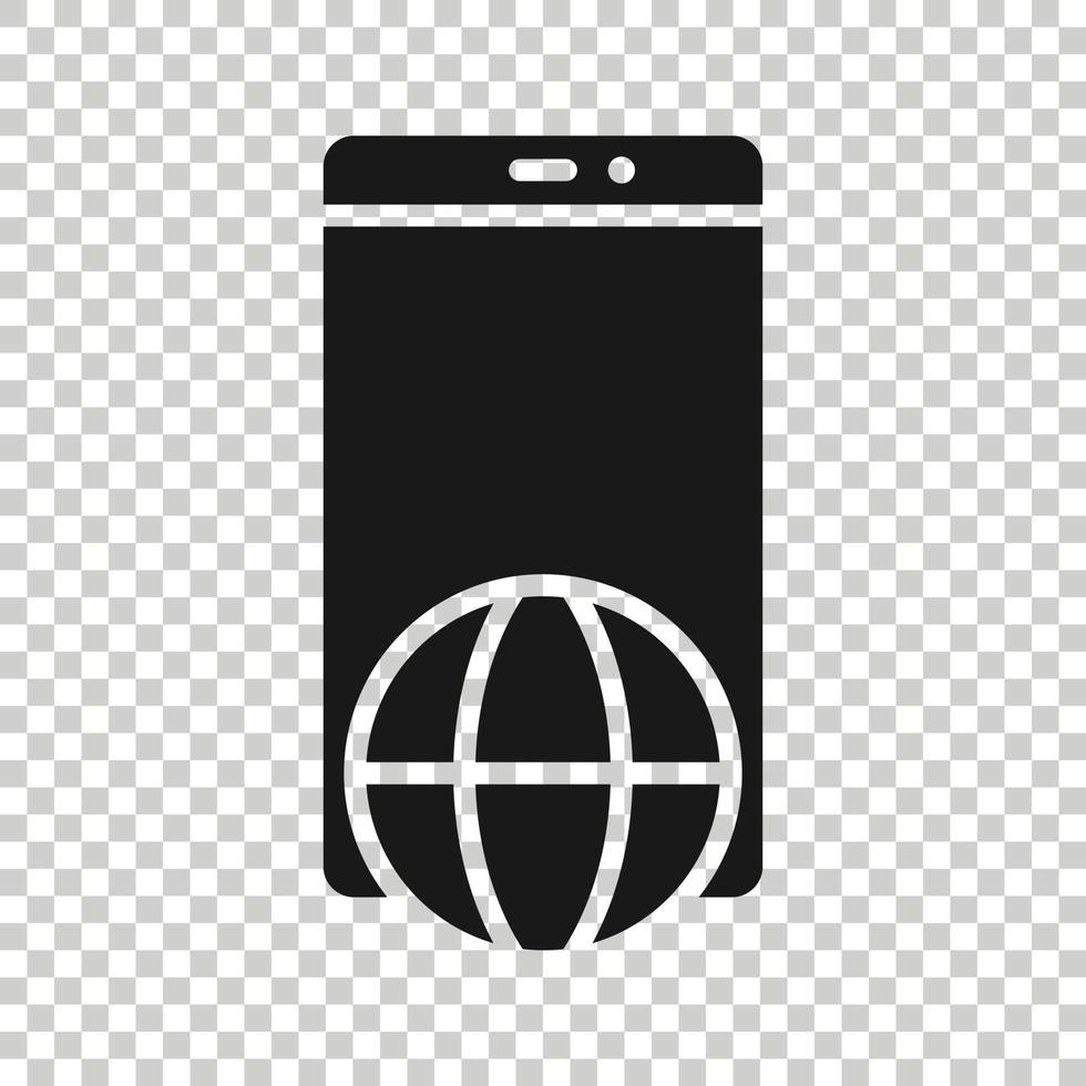 icône de smartphone globe dans un style plat. illustration vectorielle de localisation de téléphone portable sur fond blanc isolé. concept d'entreprise de destination. vecteur
